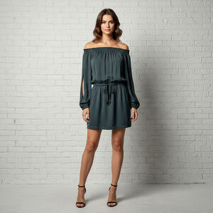 Chaser NWT Green Tencel Off Shoulder Boho Tunic Mini Dress Medium